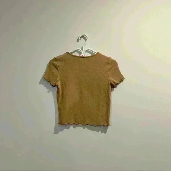 Simons Twik | Y2K tan angel baby tee with ruffles and angel wings womens small - Picture 4 of 5